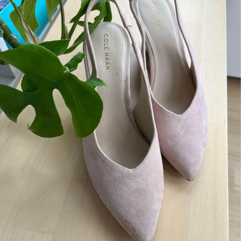 Cole Haan blush suede slingback wedges, size 6